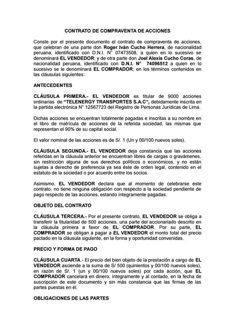 Contrato De Compraventa De Acciones By Julio Anibal Escalante Issuu