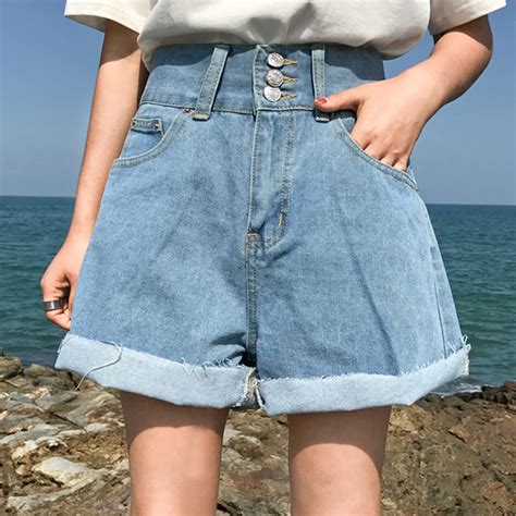 summer wide leg shorts women high waist denim shorts casual loose button pockets short pants