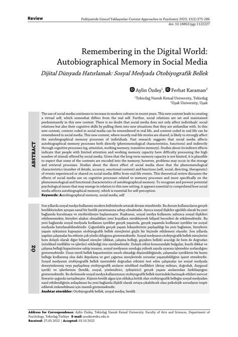 Pdf Remembering In The Digital World Autobiographical Memory In Social Media