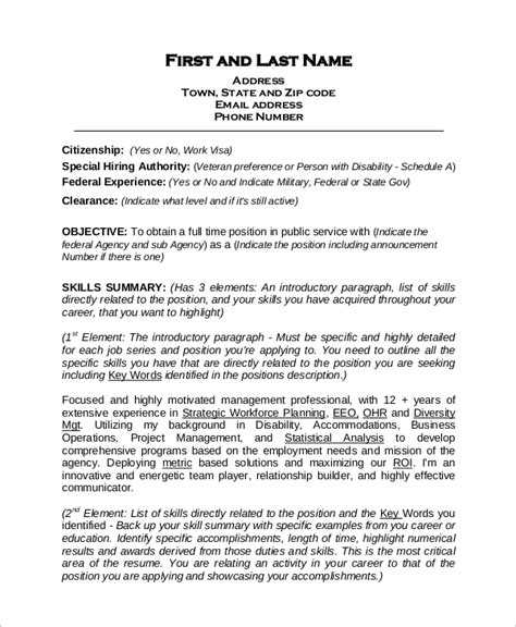 sample federal resume templates  ms word