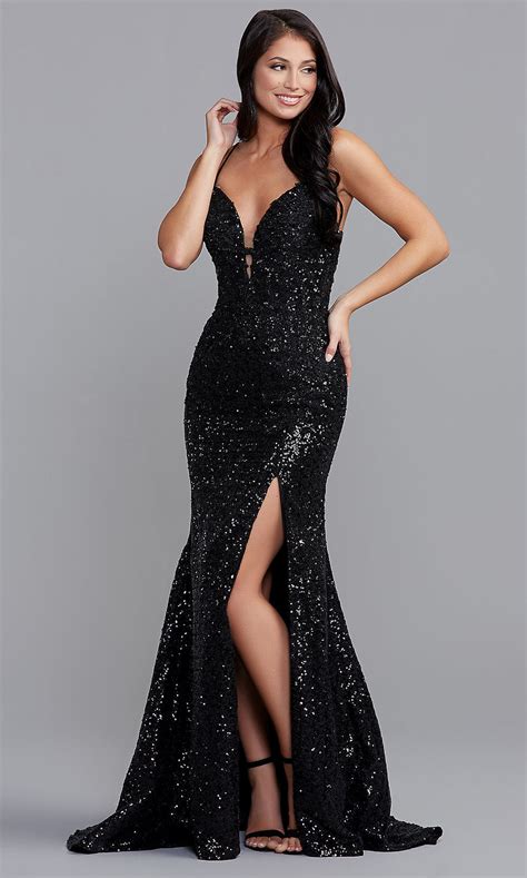 Sexy Long Sequin Formal Prom Gowns With Low V Neck