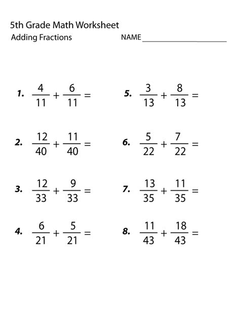 5th Grade Math Printable Worksheets