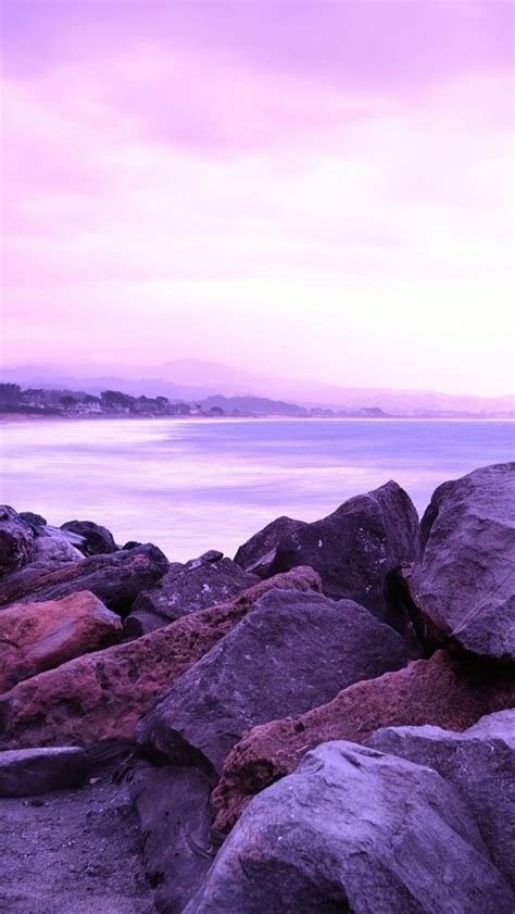 640x1136 Purple Sky Ocean And Stones Iphone 5 Wallpaper