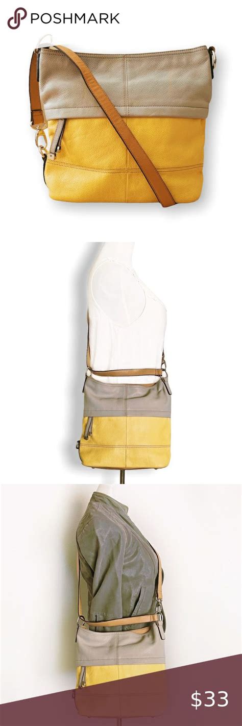 TIGNANELLO Pebbled Leather Butter Yellow Gray Crossbody Shoulder Bag