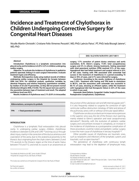 Pdf Incidence And Treatment Of Chylothorax In Children Undergoing