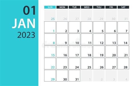 january 2023 calendar planner vector template mock up stock illustration illustration of