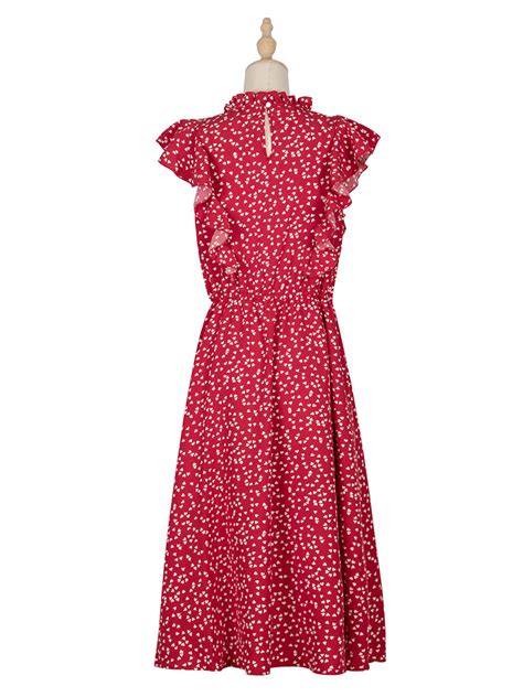 女性の夏のドレス赤い水玉ノースリーブプリントジュエルネックコットンビーチドレス Milanoojp