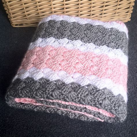 Crochet Girl Baby Blanket Hand Made Pink Grey And White Etsy Baby