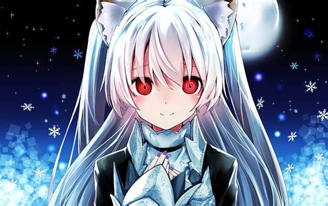 Anime Girl With Silver Hair And Red Eyes