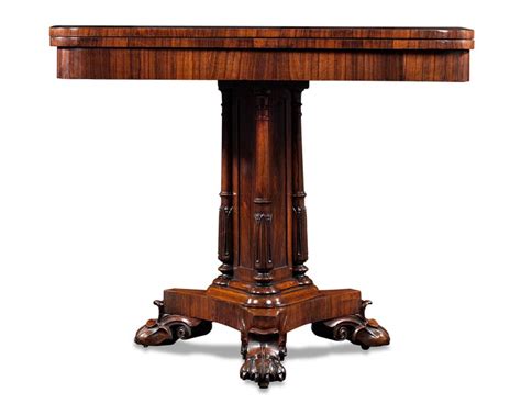 George iv mahogany fold over card table with ebonised stringing, raised on ring turned supports terminating in brass cup castors, w91cm, h75cm, d4. Regency Rosewood Card Tables For Sale at 1stdibs