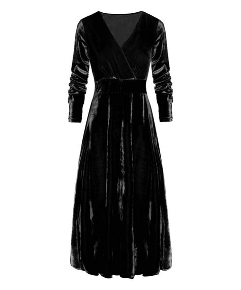 Cellabie Black Long Sleeve Surplice Maxi Dress Women Maxi Dress