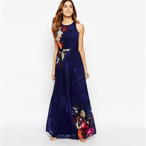 2015 Cotton High Quality Pleated Navy Blue Summer Style Maxi Dress