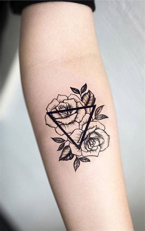 Geometric Roses Forearm Tattoo Ideas For Women Small