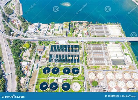 Aerial View Of Sha Tin Sewage Treatment Works Daytime Stock Image
