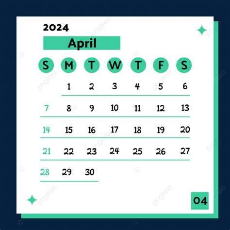 April 2024 Simple Calendar Monthly Graphics Vector Template April 2024