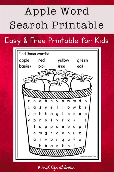 Apple Word Search Printable Easy Word Find Puzzle For Kids