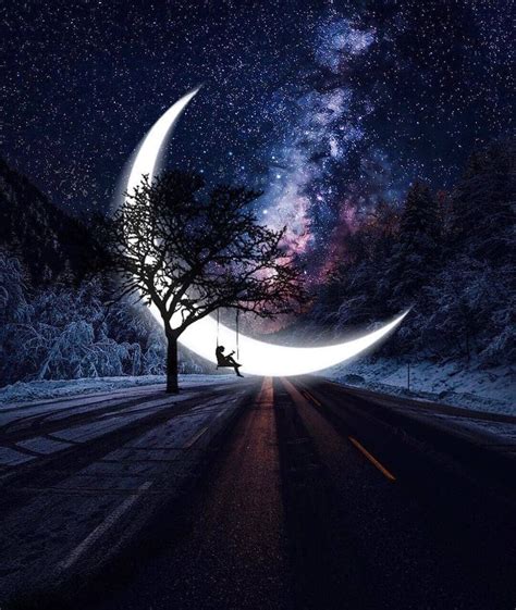 Swinging In The Crescent Moonlight Photography Night Sky Wallpaper