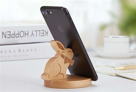 Cute Wooden Rabbit Cell Phone Tablet Stand Holder Feelt