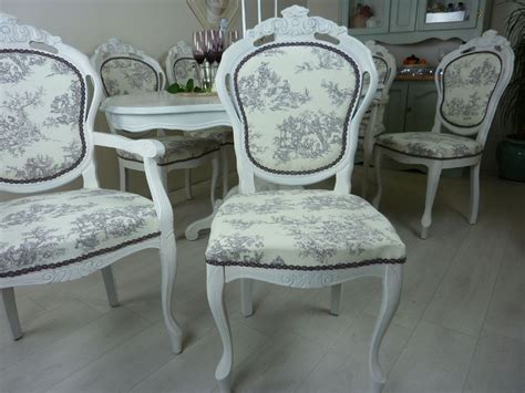 Upholstered dining chairs give you extra comfort that adds to your enjoyment at the table. French Style Table With 6 Upholstered Chairs-Painted ...