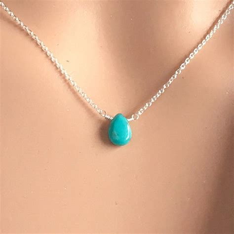 Simple Real Turquoise Necklace Dainty Gemstone Necklace Turquoise