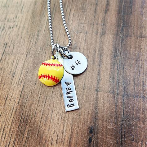 Hand Stamped Personalized Softball Necklace Softball Team Etsy In Senior Gifts Team