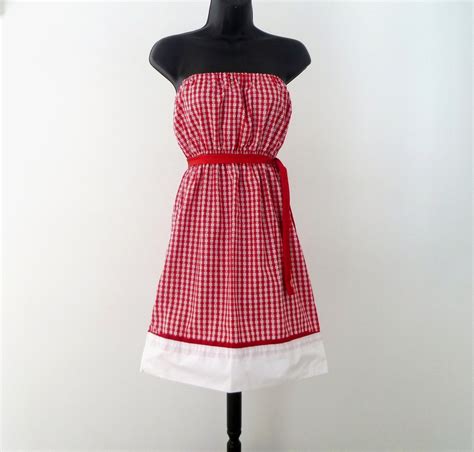 Red And White Gingham Check Dress Eco Friendly By Farmhousevogue
