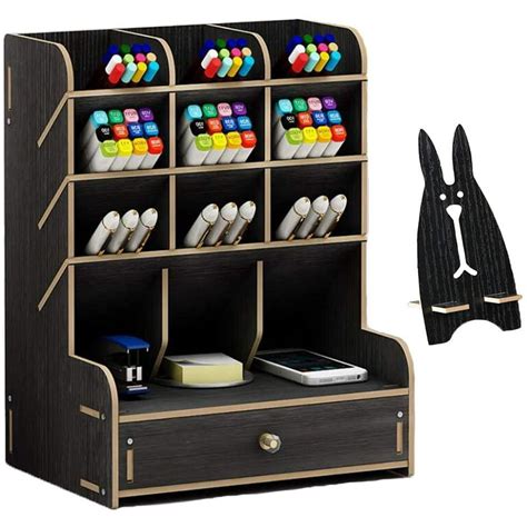 Wooden Desk Organizer Multi Functional Diy Pen Holder Box Desktop