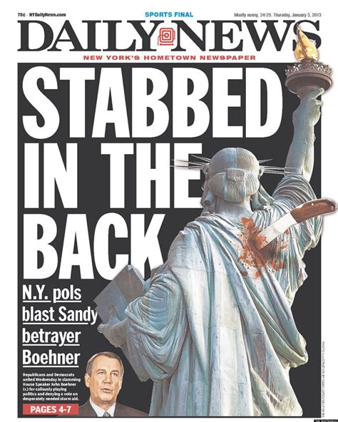 New York Daily News John Boehner Cover Blasts House Speaker Over Sandy Aid Photo Huffpost