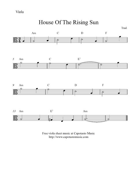 Free Easy Viola Sheet Music House Of The Rising Sun
