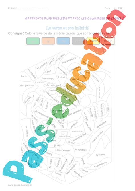 Le verbe et son infinitif  Ce1  Coloriage magique  Pass Education