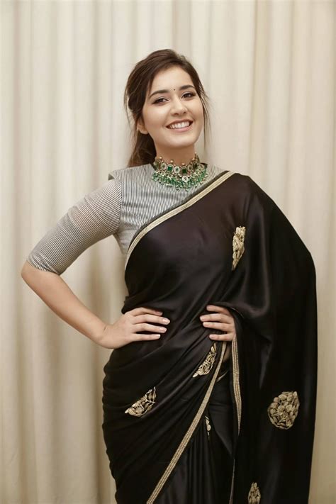 Glamorous Indian Girl Rashi Khanna In Black Saree Cinehub