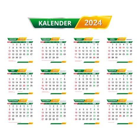 Vektor Kalender 2024 Dengan Hari Libur Nasional Dan Dapat Dicetak