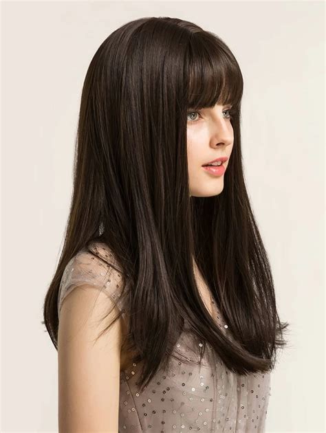 Natural Long Straight Wig With Bang SHEIN USA Brown Hair Bangs Long