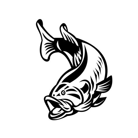 Largemouth Bass Swimming Down Black And White Retro 1917752 Vector Art At Vecteezy