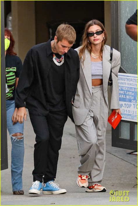 justin and hailey bieber match in monochrome outfits at church service photo 1321185 photo