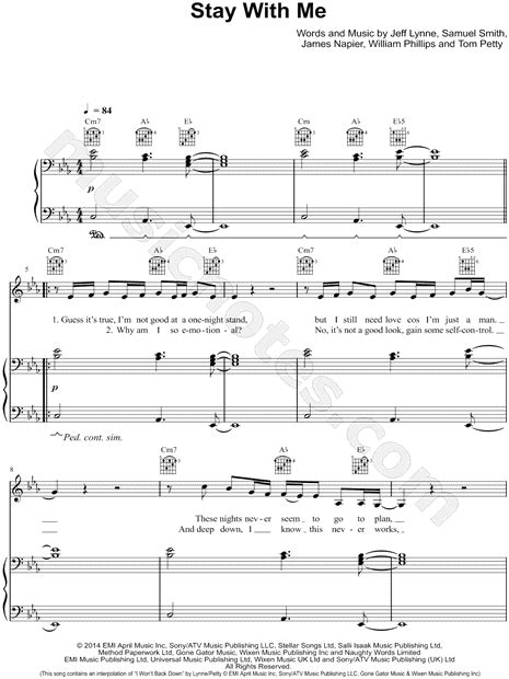 Sam Smith Stay With Me Sheet Music In Eb Major Transposable