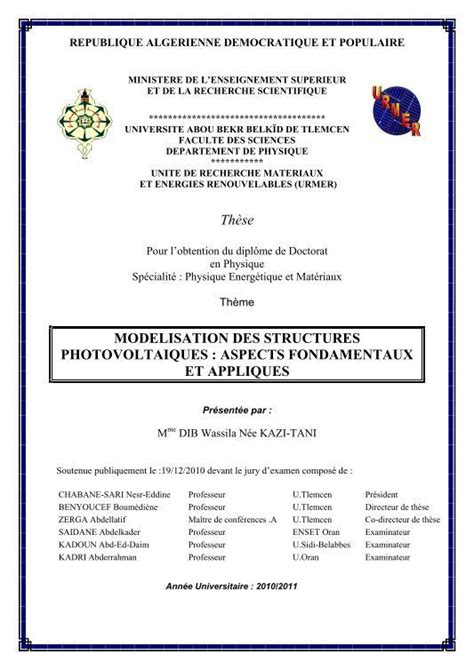 Page De Garde Corrigée Dspace Université De Tlemcen Exemple Page