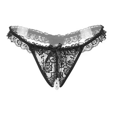 Sexy Lingerie Lace Open Crotch Underwear Pearl Sexy Thong Chain Thong Culotte Femme Temptation