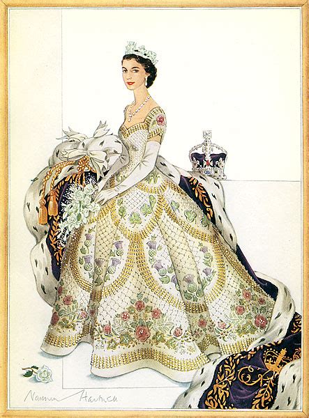The gown, like the elizabeth's wedding dress and other notable royal dresses of this period, was designed by norman hartnell.34 it was the queen's wish that the coronation dress should be made of satin, like her wedding dress. British Patriotic Samplers: Queen Elizabeth II: coronation ...