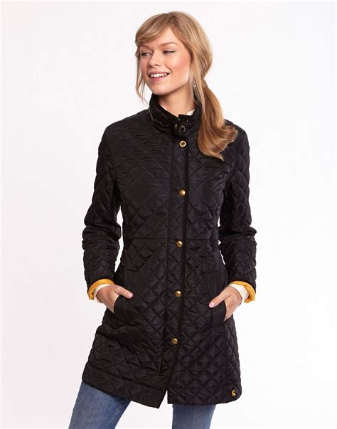 Black Fairhurst Womens Long Length Quilted Coat Joules Us Quilted