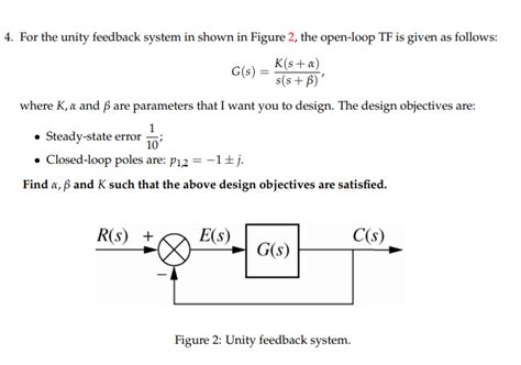 Solved 4 For The Unity Feedback System In Shown In Figure Chegg Com