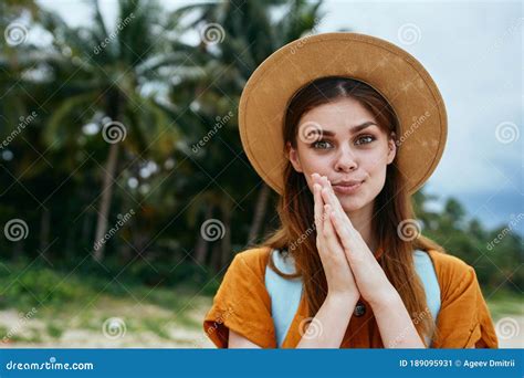 Happy Woman Smiling On The Island And Looking At The Camera Stock Image