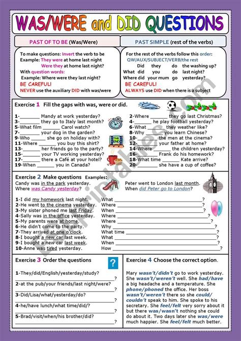 Waswere And Did Questions Esl Worksheet By Traute