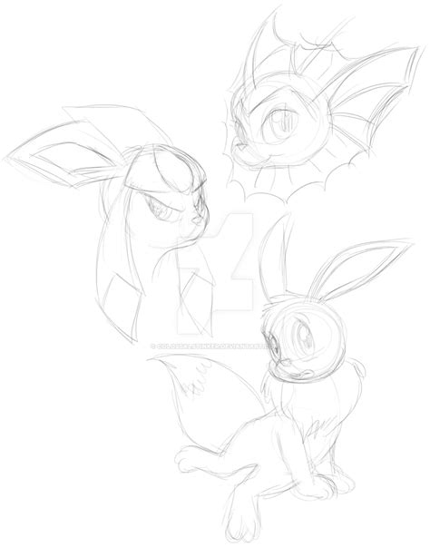 Vaporeon And Glaceon Headshot And Eevee Sketches By Colossalstinker On Deviantart