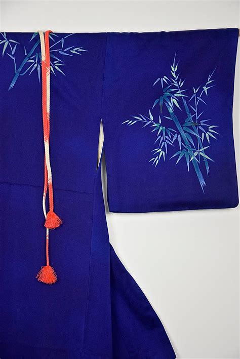 Japanese Vintage Silk Kimono In Royal Blue With Free Obijime Belt