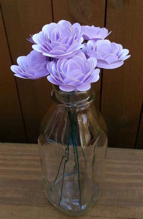 Paper Flower Bouquet 6 Small Lavender Purple Mums Handmade Paper