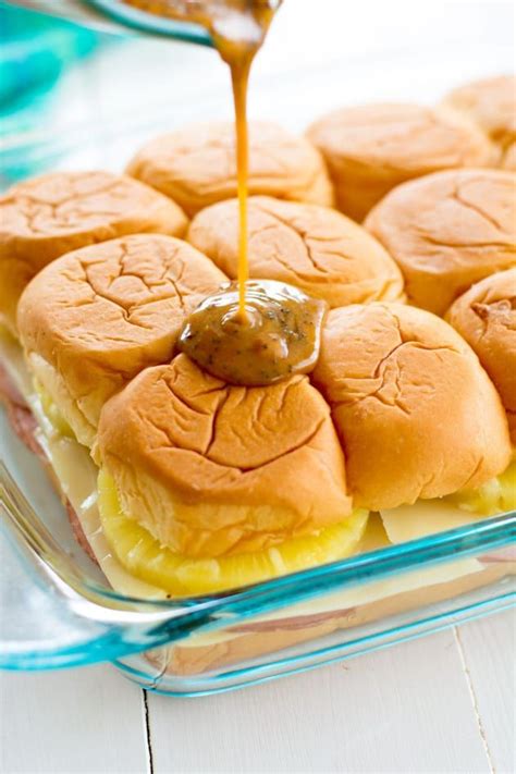 Hawaiian Ham And Cheese Sliders Have A Barbecue Sauce Poured Right On