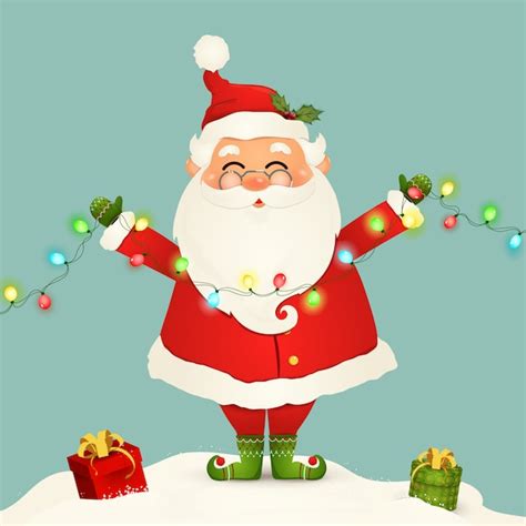 Premium Vector Cute Santa Claus Standing In Snow Holding Christmas