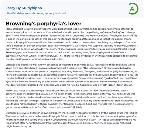 Brownings Porphyrias Lover Essay Example