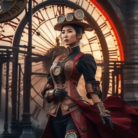 Asian Female Steampunk Character In An Action Pose O Openart